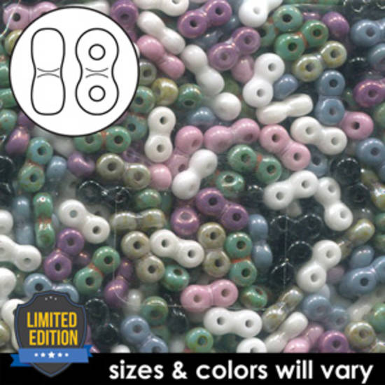 2 hole Infinity Bead, 3x6mm: Opaque Mix